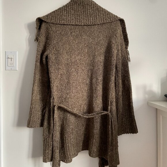 Vintage y2k Le Chateau Fringe Knit Long Cardigan w Tie - Picture 4 of 11